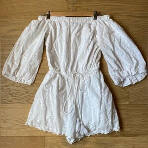 Zara white cotton eyelet romper size S